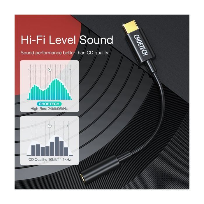 Переходник USB-C to 3.5mm F stereo-audio (CDLA) Choetech (AUX003-BK) изображение 6