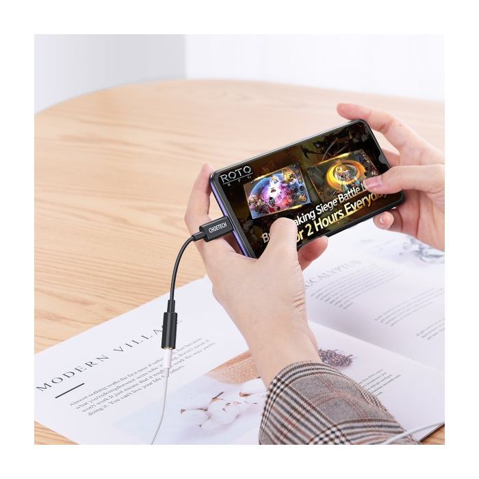 Переходник USB-C to 3.5mm F stereo-audio (CDLA) Choetech (AUX003-BK) изображение 9