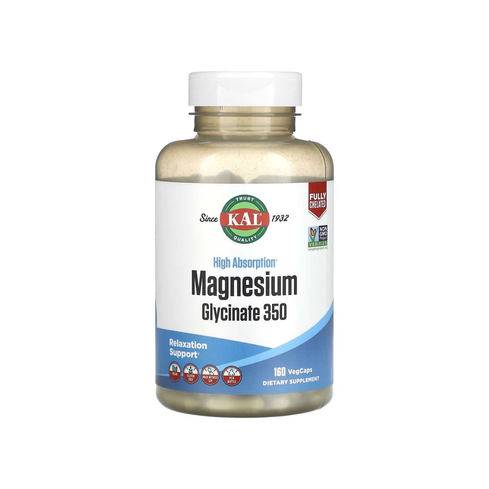 Минералы KAL Магний Глицинат высокой усваиваемости, 350 мг, High Absorption M (CAL-39022)