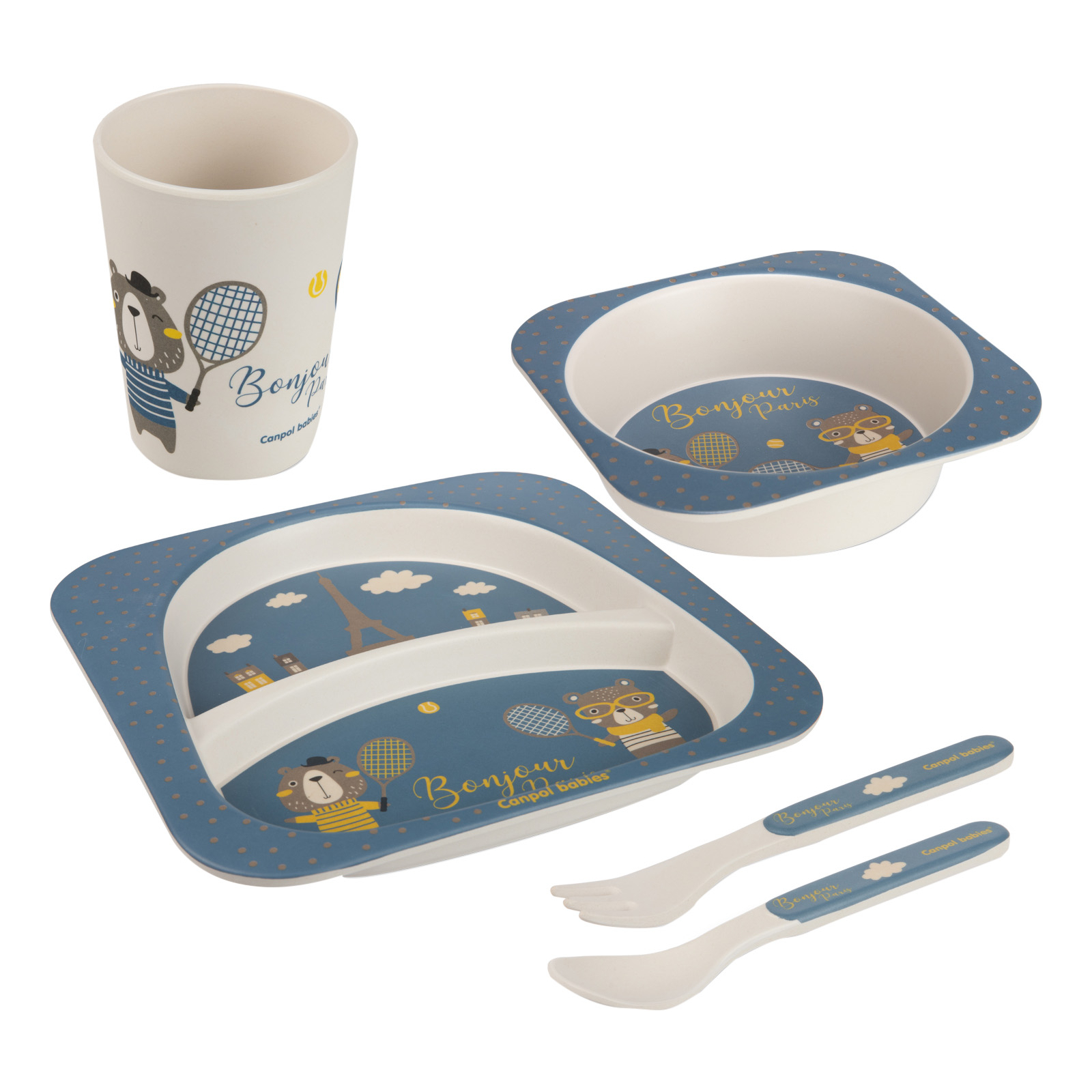 Набір дитячого посуду Canpol babies BONJOUR PARIS посуду 5 ел. синій (9/227_blu)