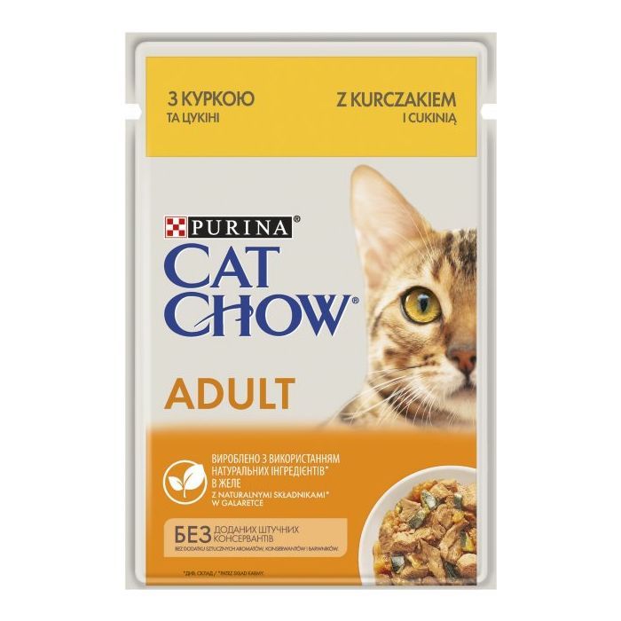 Влажный корм для кошек Purina Cat Chow Adult с курицей и кабачками в желе 85г (7613036595049)