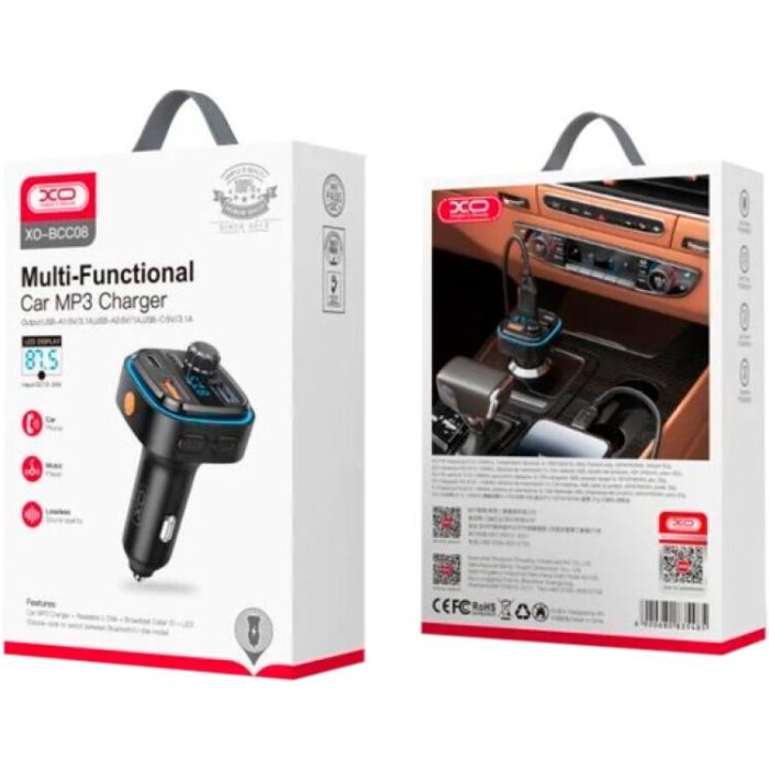 FM модулятор XO BCC08 автомобільний зарядний пристрій MP3/PD/2USB/3,1A Чорни (XO-BCC08) зображення 6