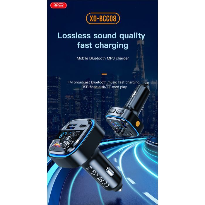 FM модулятор XO BCC08 автомобільний зарядний пристрій MP3/PD/2USB/3,1A Чорни (XO-BCC08) зображення 7