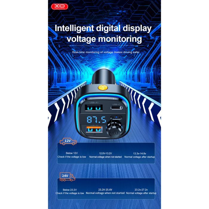 FM модулятор XO BCC08 автомобільний зарядний пристрій MP3/PD/2USB/3,1A Чорни (XO-BCC08) зображення 8