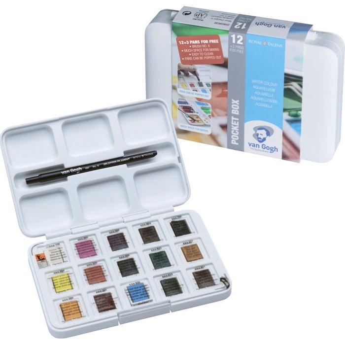 Акварельні фарби Royal Talens Van Gogh 12 + 3 кольори в кюветах + пензлик, пластик (8712079344955) зображення 2