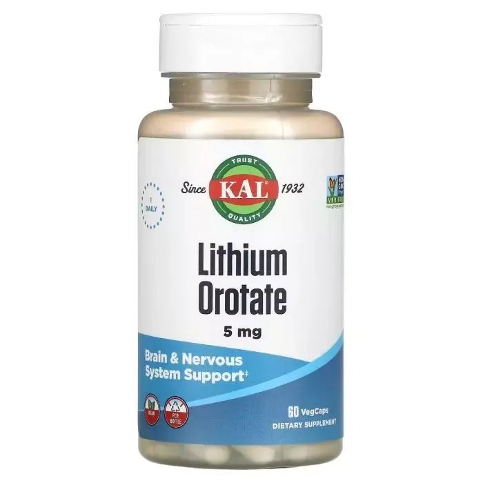 Мінерали KAL Літій оротат, 5 мг, Lithium Orotate, 60 вегетаріанських капсул (CAL-38038)