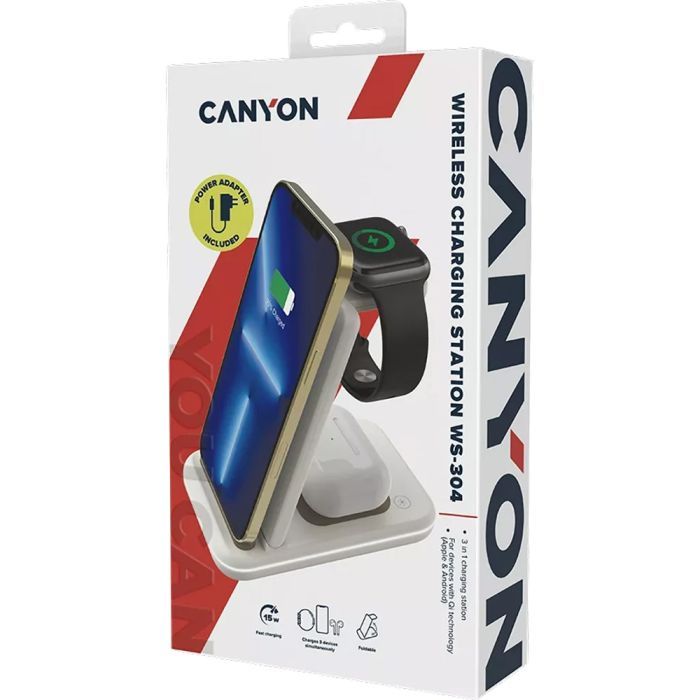 Зарядний пристрій Canyon WS-304 Foldable 3in1 Wireless charger Iced Pink (CNS-WCS304IP) зображення 6