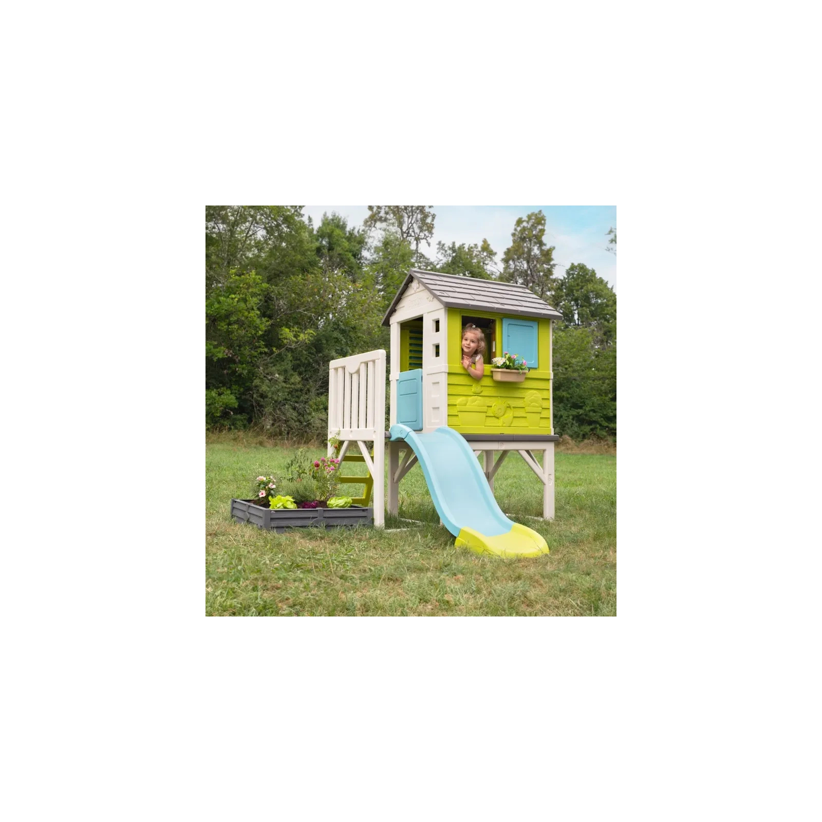 Игровой домик Smoby 2 в 1 Летний отдых на опорах с песочницей-грядкой 242 х 234 х 196 см (810801) изображение 4