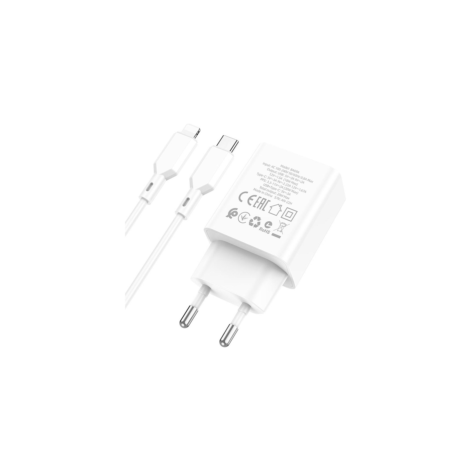 Зарядний пристрій BOROFONE BA69A charger set (C to iP) White (BA69ACLW) зображення 5
