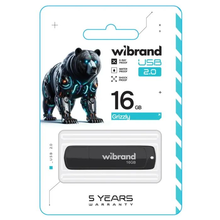 USB флеш накопитель Wibrand 8GB Grizzly Black USB 2.0 (WI2.0/GR8P3B) изображение 2