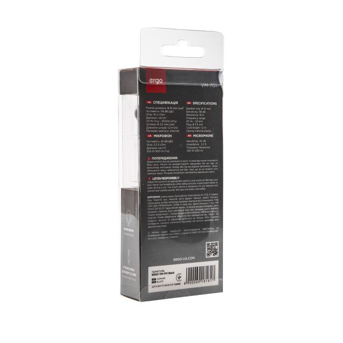 Навушники Ergo VM-701 3.5 мм Earphones Black (VM-701K) зображення 2