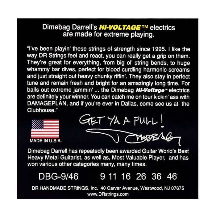 Струны для гитары DR Strings Dimebag Darrell HI-VOLTAGE Electric - Light Heavy (09-46) (DBG-9/46) изображение 3