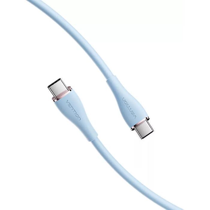 Дата кабель USB-C to USB-C 1.0m USB2.0 100W (20V/5A) Light Blue Silicone Vention (TAWSF) изображение 2