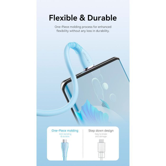 Дата кабель USB-C to USB-C 1.0m USB2.0 100W (20V/5A) Light Blue Silicone Vention (TAWSF) изображение 8