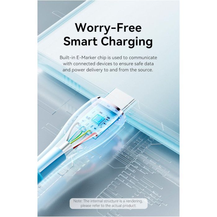 Дата кабель USB-C to USB-C 1.0m USB2.0 100W (20V/5A) Light Blue Silicone Vention (TAWSF) изображение 9
