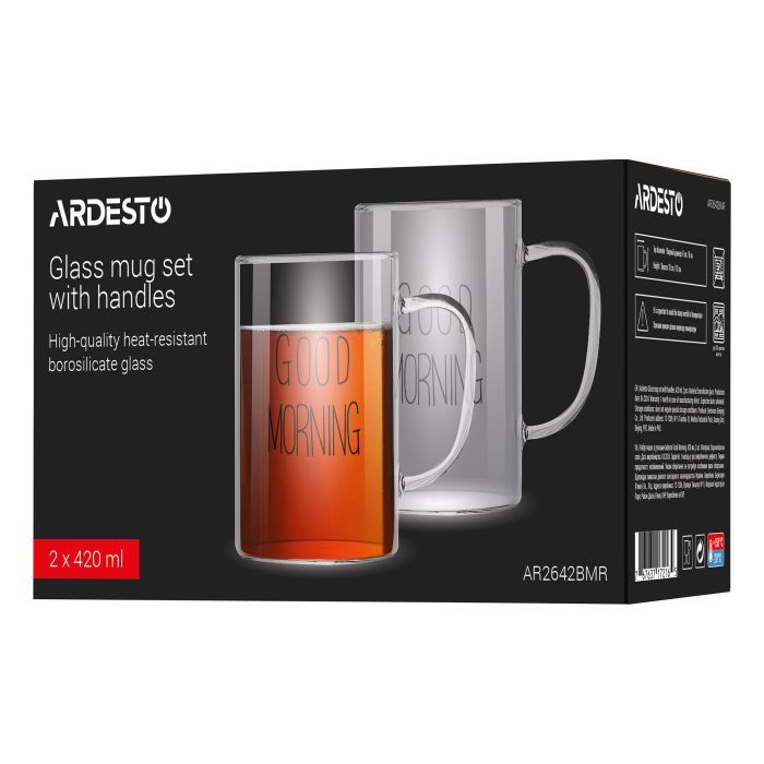 Набір чашок Ardesto Good Morning BMR 430 мл 2 шт прозорий (AR2643BMR) зображення 4