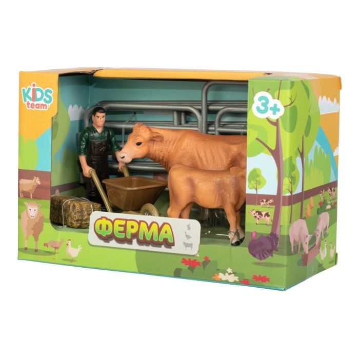 Фигурка Kids Team набор Ферма фермер, рыжая корова и телёнок (Q9899-X10_1) изображение 2