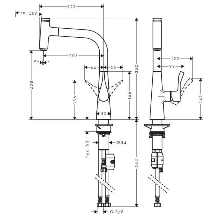 Смеситель Hansgrohe Metris Select, вилив 222мм хром (14857000) изображение 3