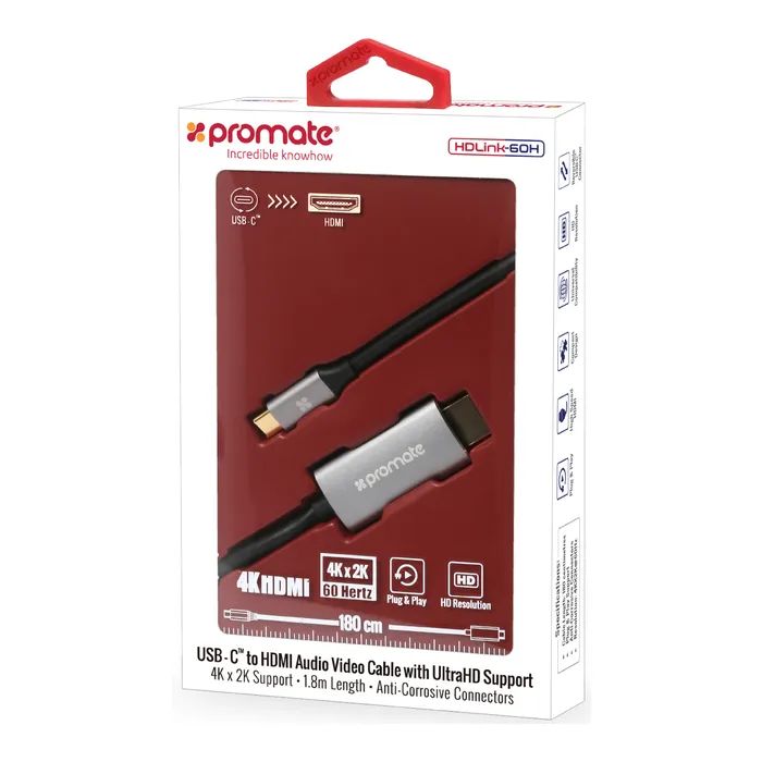 Кабель мультимедийный USB-C to HDMI M 1.5m grey Promate (hdlink-60h.grey) изображение 2