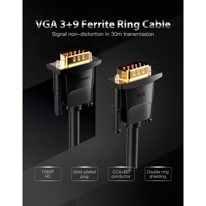 Кабель мультимедийный VGA 8.0m ferrite Vention (DADBK) изображение 2