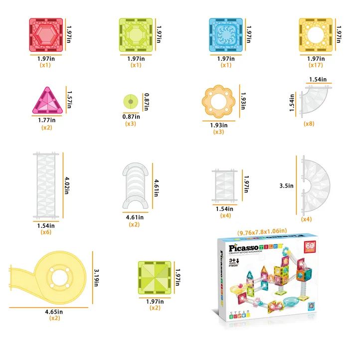 Конструктор Picasso магнитный Tiles Mini Diamond Marble Run Track Set 60 деталей (817338028299) изображение 3