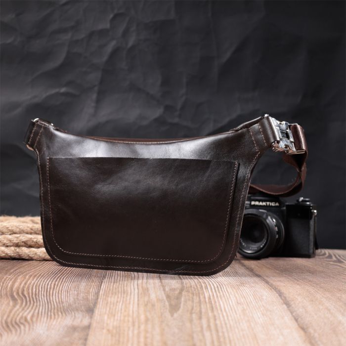 Сумка Grande Pelle Бананка из натуральной кожи Коричневая (22814) изображение 11