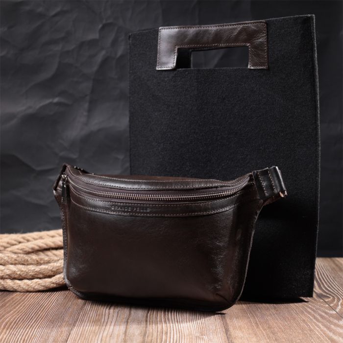 Сумка Grande Pelle Бананка из натуральной кожи Коричневая (22814) изображение 12