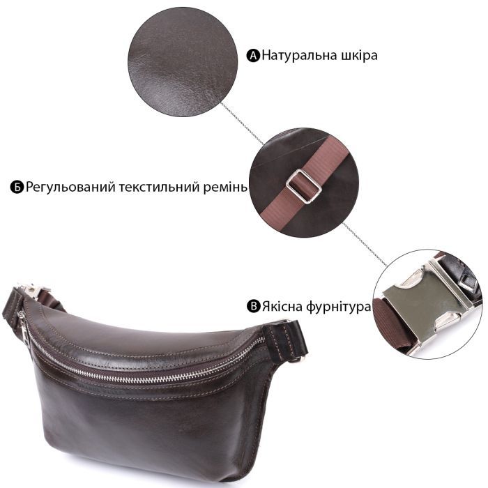 Сумка Grande Pelle Бананка из натуральной кожи Коричневая (22814) изображение 4