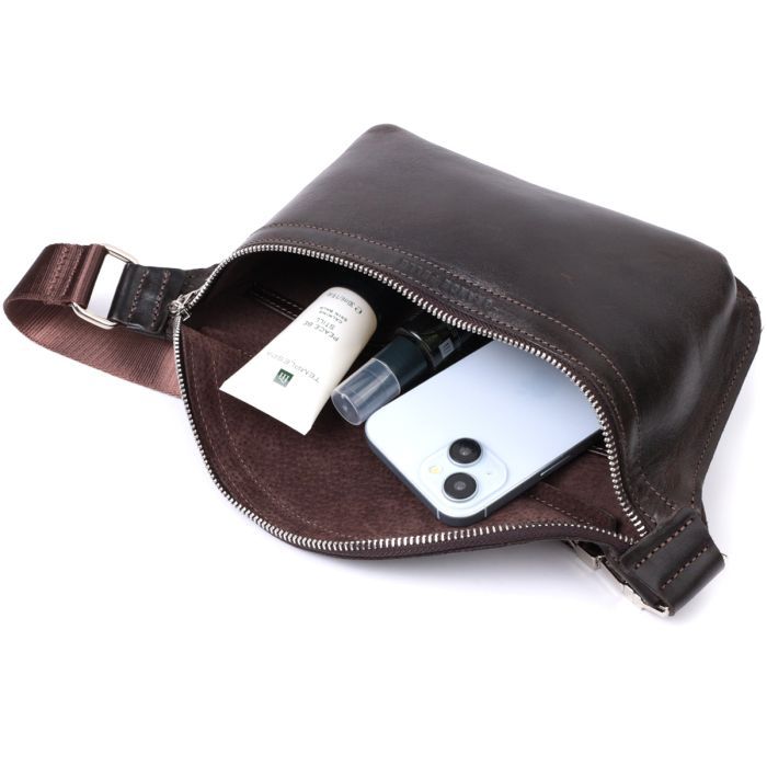 Сумка Grande Pelle Бананка из натуральной кожи Коричневая (22814) изображение 9