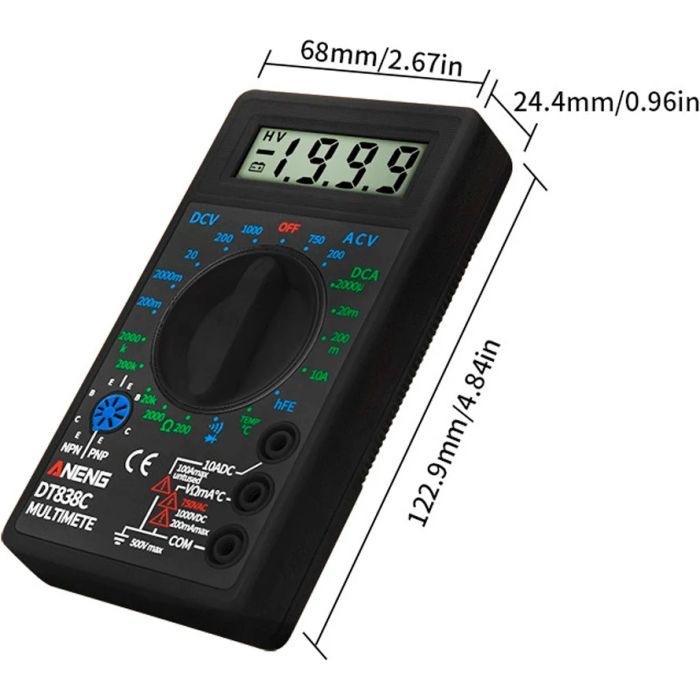 Цифровой мультиметр ANENG AN-DT838C, V, A, R, C, функція hFE (AN-DT838C) изображение 3