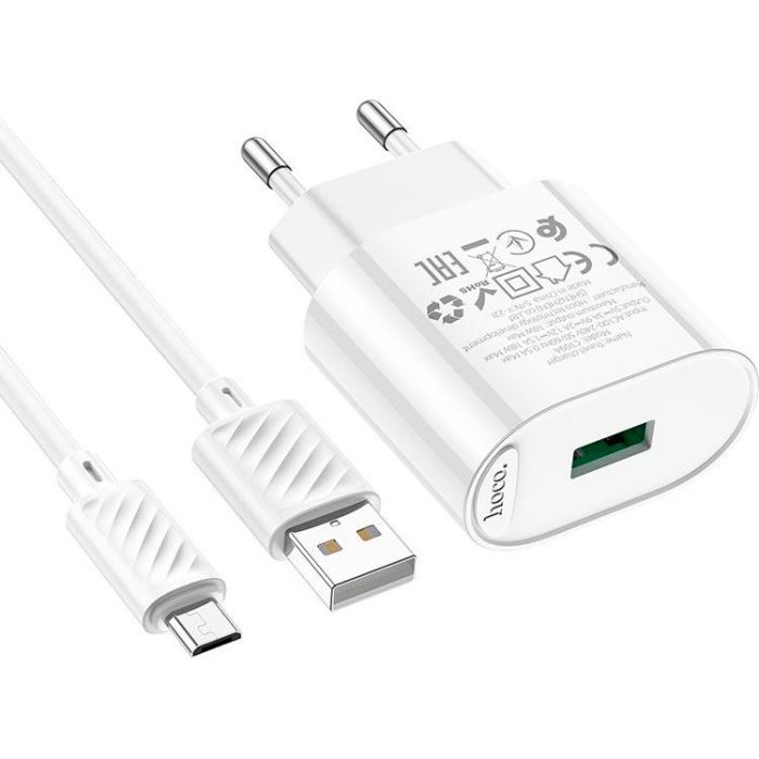 Зарядное устройство HOCO C109A Fighter USB QC3.0 + cable Micro 5P White (6931474784827) изображение 2