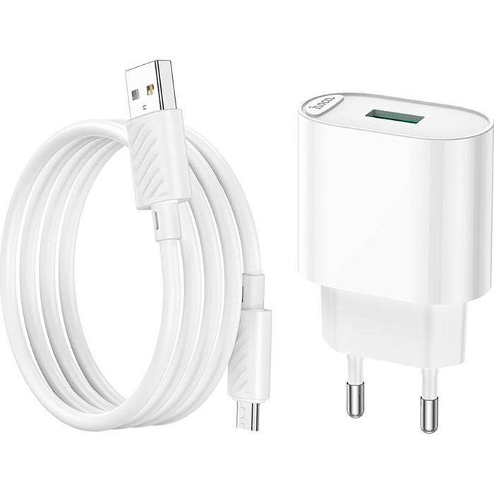 Зарядное устройство HOCO C109A Fighter USB QC3.0 + cable Micro 5P White (6931474784827) изображение 3