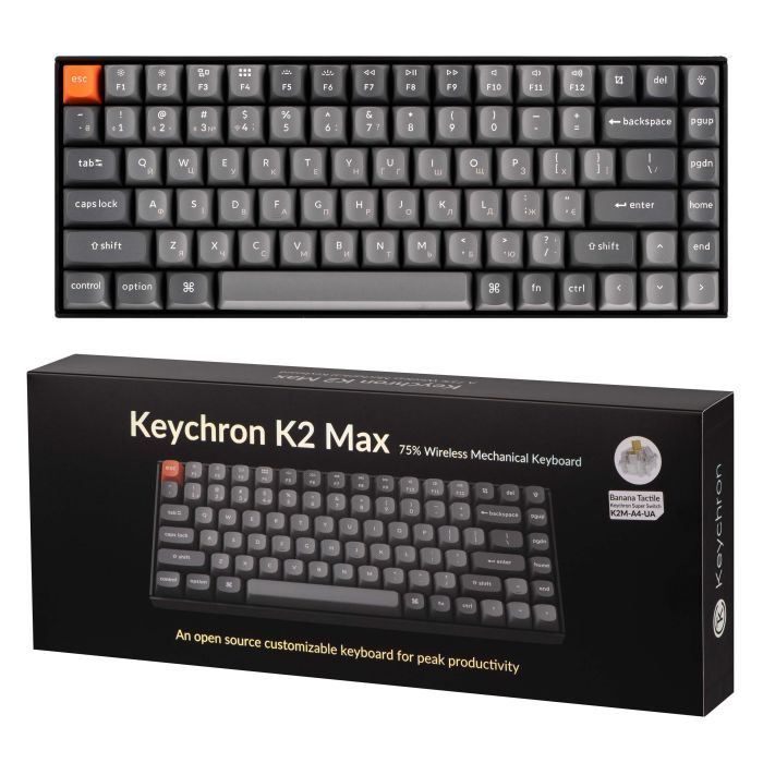 Клавіатура Keychron K2 Max K Super Brown White Led QMK Wireless/Bluetooth/USB-А UA Black (K2M-A3-UA) зображення 9