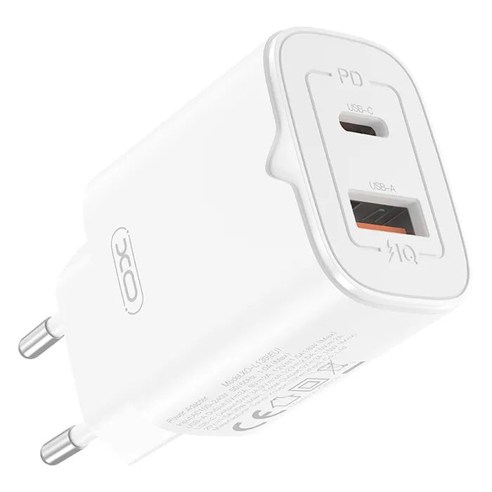 Зарядное устройство XO L130 USB-C PD30W + USB-A QC3.0 White (L130.white)
