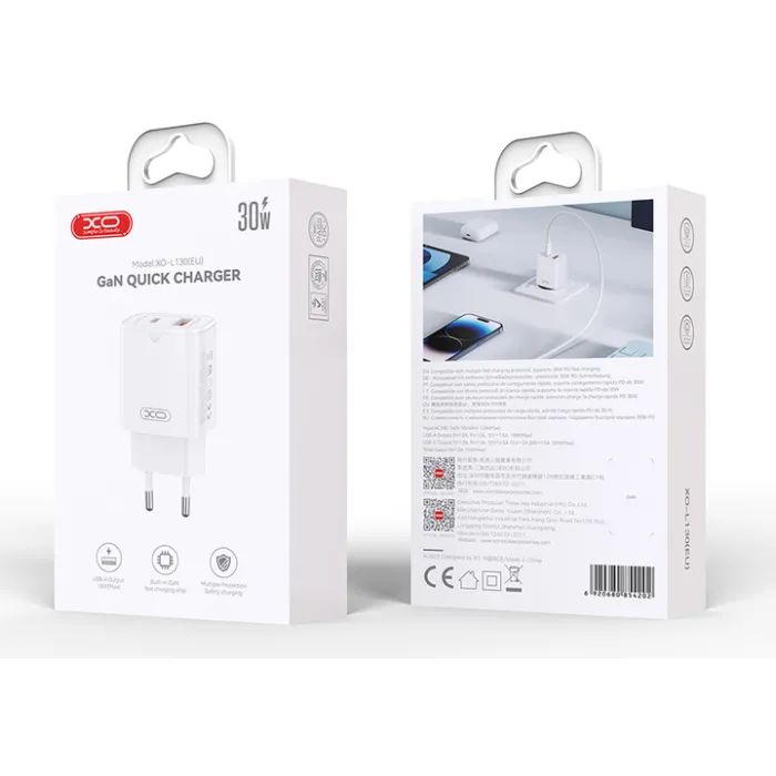 Зарядное устройство XO L130 USB-C PD30W + USB-A QC3.0 White (L130.white) изображение 4