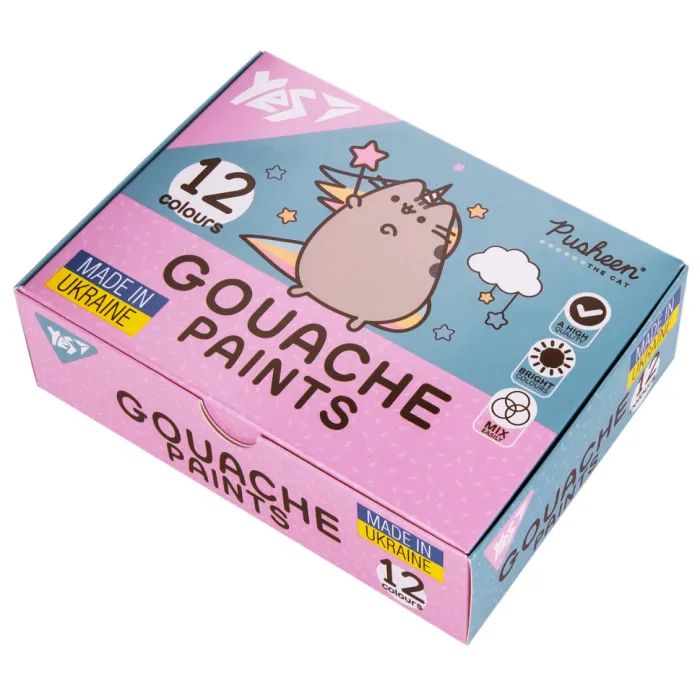 Гуашевые краски Yes Pusheen 16 кольорів по 20 мл (230403)