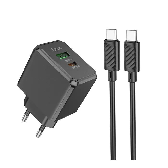 Зарядное устройство HOCO CS14A USB-C PD20W + USB QC3.0 + cable USB-C to USB-C black (6942007603911)