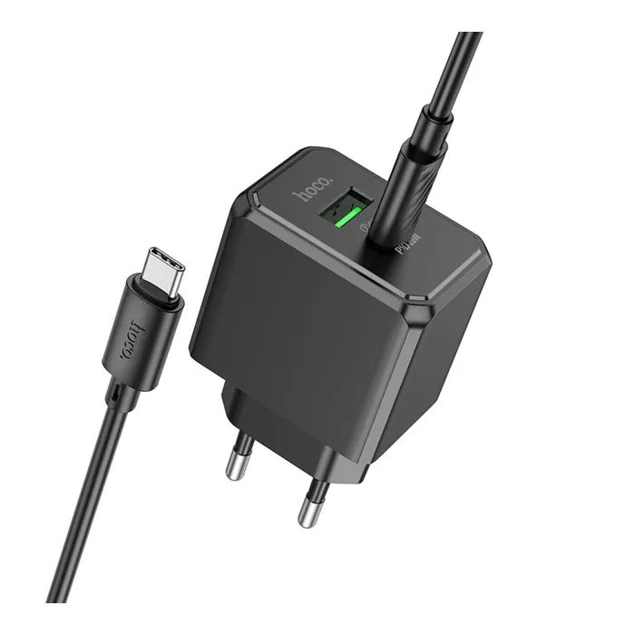 Зарядное устройство HOCO CS14A USB-C PD20W + USB QC3.0 + cable USB-C to USB-C black (6942007603911) изображение 2