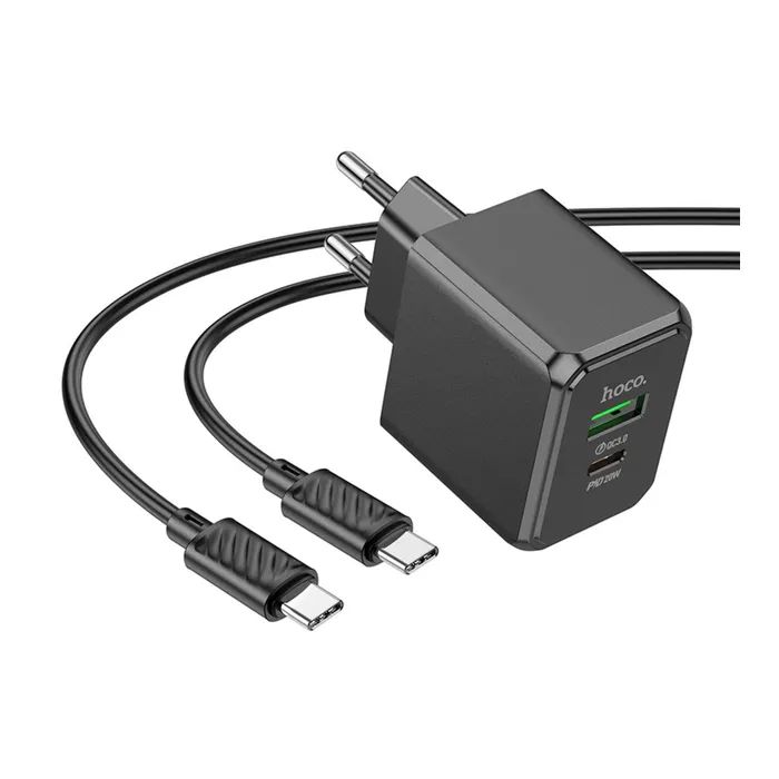 Зарядное устройство HOCO CS14A USB-C PD20W + USB QC3.0 + cable USB-C to USB-C black (6942007603911) изображение 3