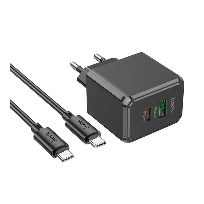 Зарядное устройство HOCO CS14A USB-C PD20W + USB QC3.0 + cable USB-C to USB-C black (6942007603911) изображение 4