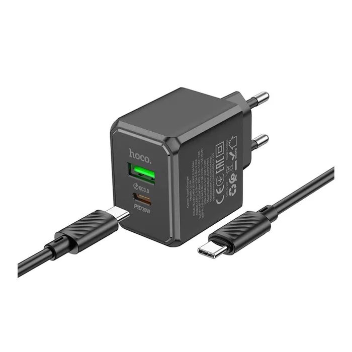 Зарядное устройство HOCO CS14A USB-C PD20W + USB QC3.0 + cable USB-C to USB-C black (6942007603911) изображение 5