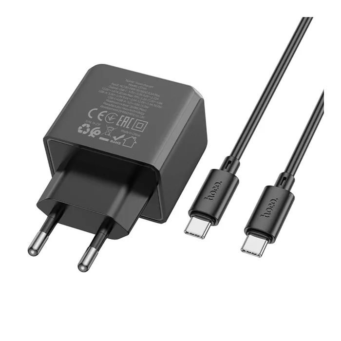 Зарядное устройство HOCO CS14A USB-C PD20W + USB QC3.0 + cable USB-C to USB-C black (6942007603911) изображение 6