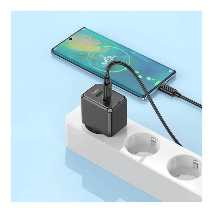Зарядное устройство HOCO CS14A USB-C PD20W + USB QC3.0 + cable USB-C to USB-C black (6942007603911) изображение 8