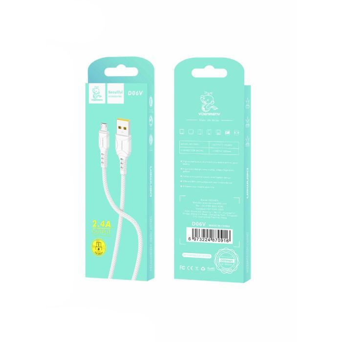 Дата кабель USB 2.0 AM to Micro 5P 1.0m 2.4A silicone white Denmen (DM-D06V-WH) изображение 4