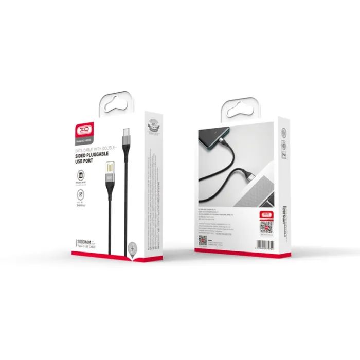 Дата кабель USB 2.0 AM to USB-C 1.0m 2.4A double-sided NB188 gray XO (6920680879700) изображение 2