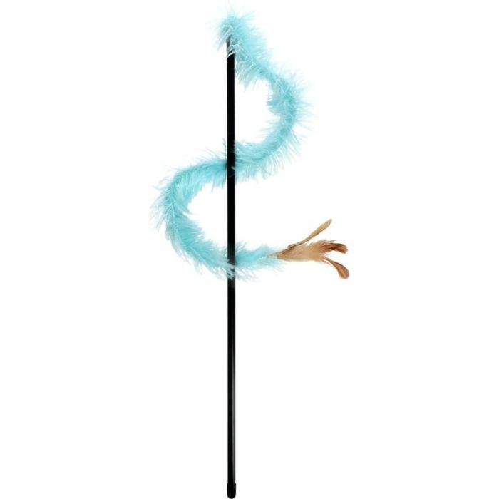 Игрушка для кошек Hippie Pet Удочка с длинными перьями синяя 48 см (HIPCW2303034M)