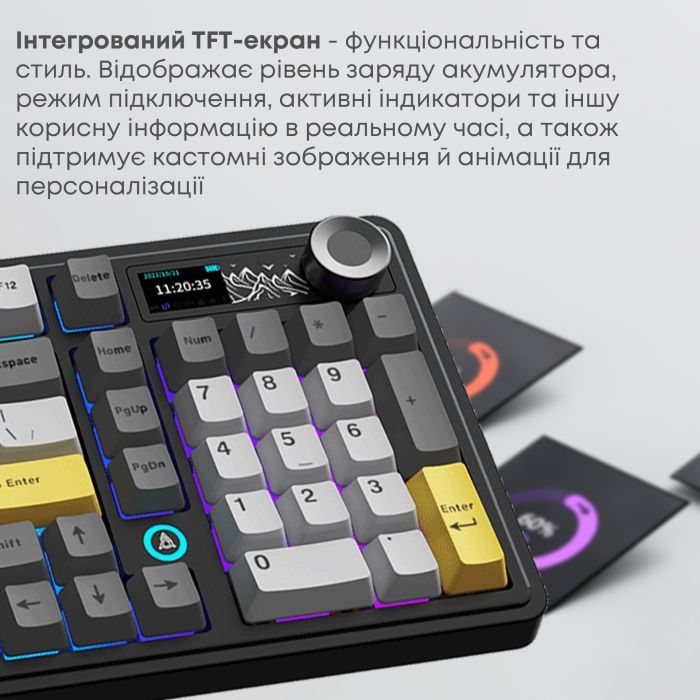 Клавиатура Ajazz AK980 V2 Gift Switch V2 Wireless/Bluetooth/USB UA Black/Grey/Yellow (AK980-V2-G-BGY) изображение 11