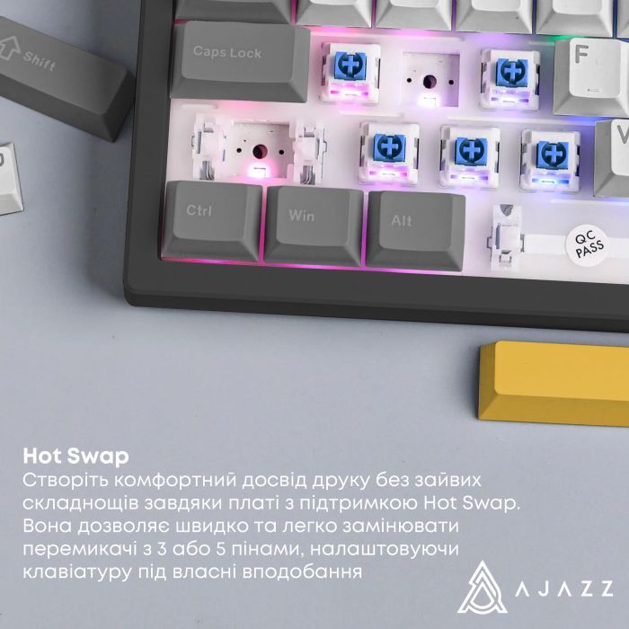 Клавиатура Ajazz AK980 V2 Gift Switch V2 Wireless/Bluetooth/USB UA Black/Grey/Yellow (AK980-V2-G-BGY) изображение 14