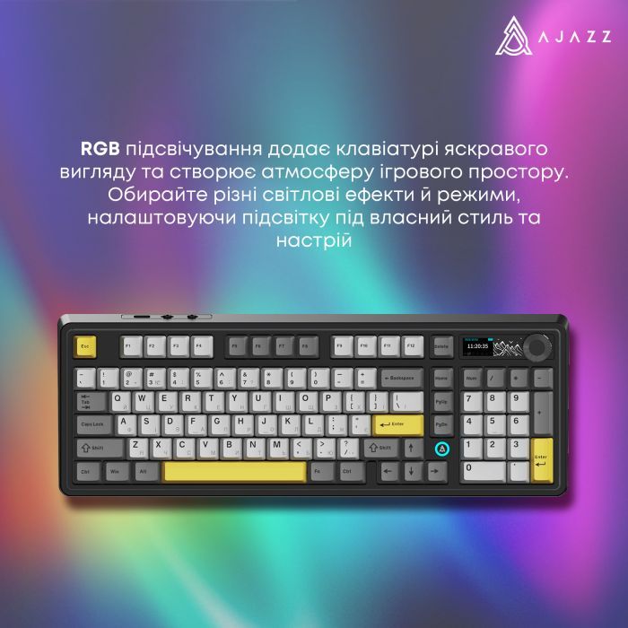 Клавиатура Ajazz AK980 V2 Gift Switch V2 Wireless/Bluetooth/USB UA Black/Grey/Yellow (AK980-V2-G-BGY) изображение 16