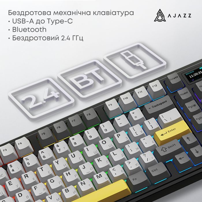 Клавиатура Ajazz AK980 V2 Gift Switch V2 Wireless/Bluetooth/USB UA Black/Grey/Yellow (AK980-V2-G-BGY) изображение 8